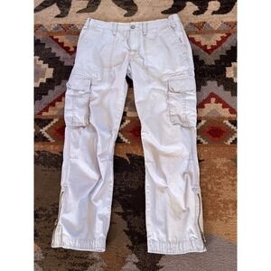 Express Mens Cargo Pants 32x30 Tan/Stone Cotton Straight Leg Zipper Ankle Hem